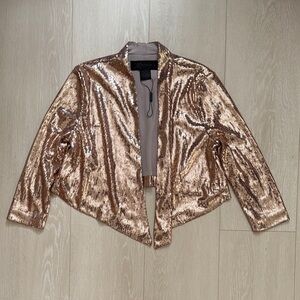 Kardashian Kollection Metallic Sequin Rose Gold Open Blazer